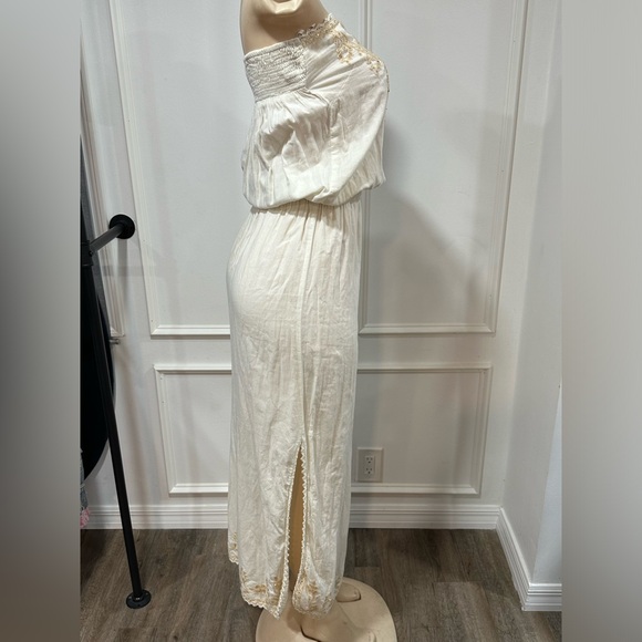 SAND & SPIRIT STRAPLESS COVERUP Ivory Embroidered Crochet Lace Boho Summer Dress - Picture 6 of 10